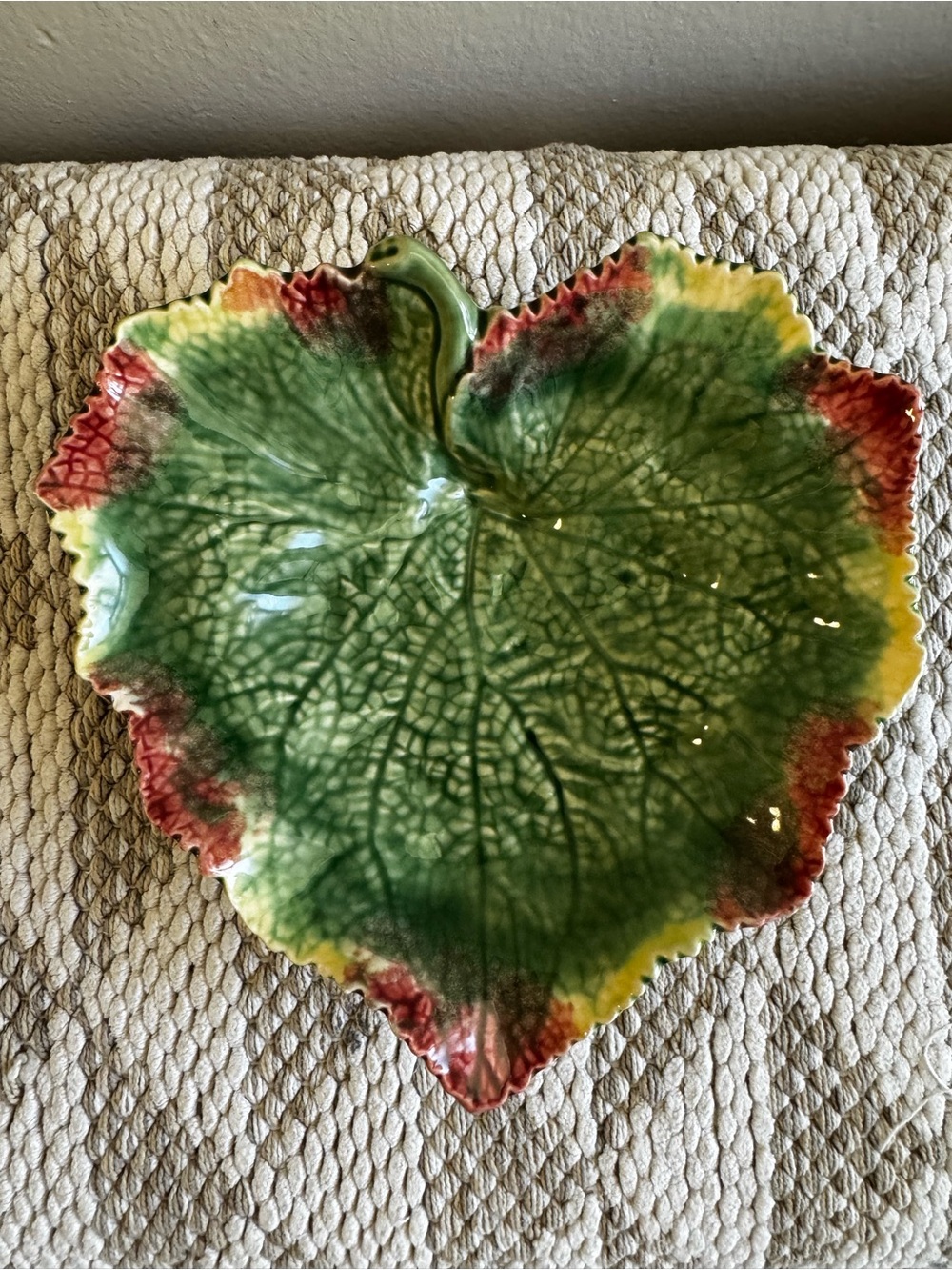 Bordallo Pinheiro Majolica Grape Leaf Bowl Made in Portugal Vintage